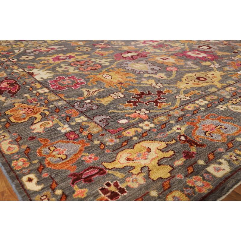 Hand Knotted Oriental 100% Wool Carpet Transitional All-Over Greys & Charcoal Oushak Area Rug - 9' 11'' X 8' 2''