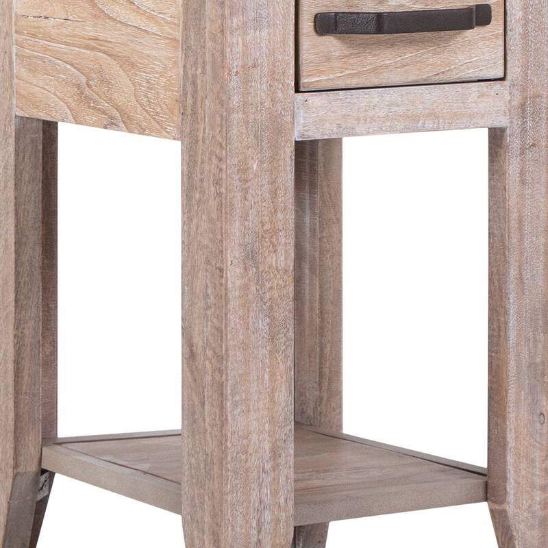 Rima Chairside End Table, 1 Drawer, Shelf, Natural Teak Brown 18 Inch