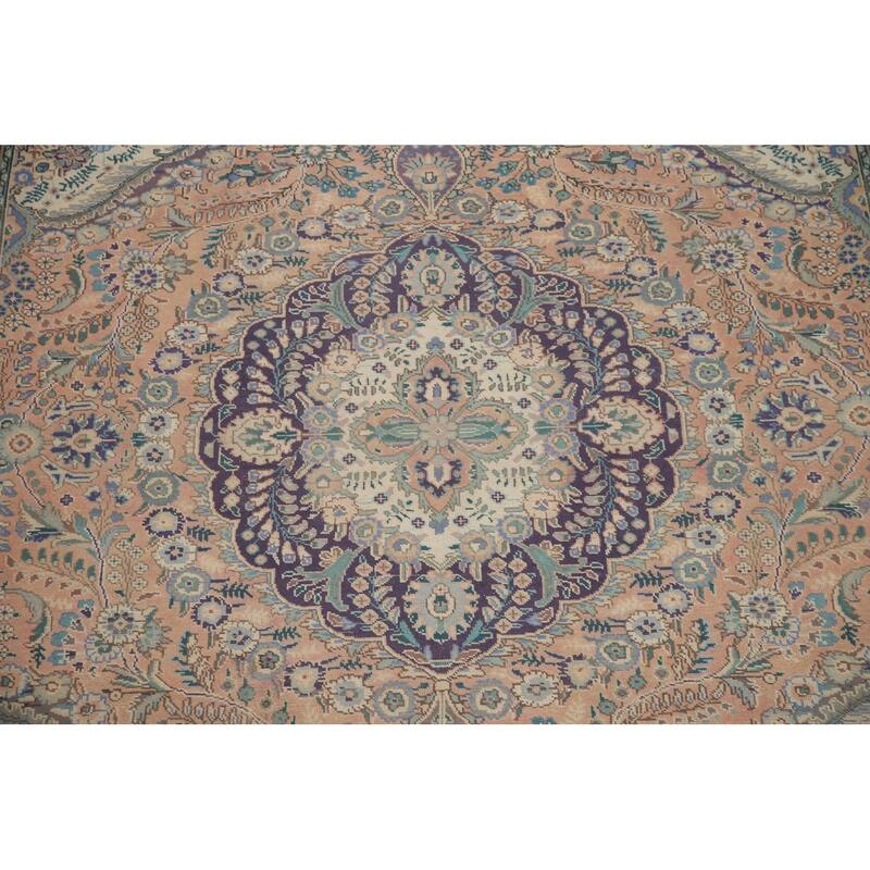 Hand Knotted Oriental 100% Wool Carpet Traditional Floral Pink Tabriz Area Rug - 11' 3'' X 8' 3''