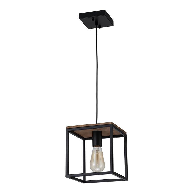 Mini 1-Light Square Caged Pendant - Matte Black