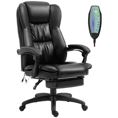 High Back Massage Office Chair with 6 Point Vibration 5 Modes Reclining Backrest and Retractable Footrest, for Office