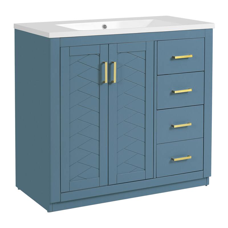 Roomfitters 36 Inch Bathroom Vanity with Ceramic Sink Combo, Solid Wood Frame Freestanding Storage Cabinet with 3 Drawers