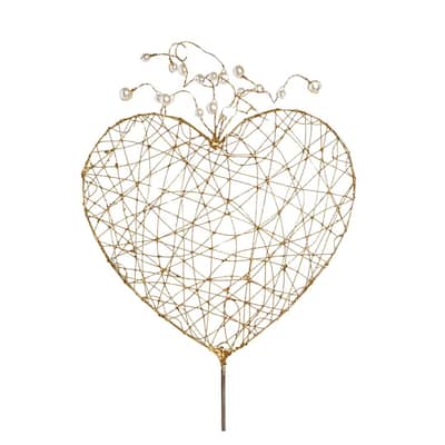 Transpac Wire Puffy Heart Pick w/Gold Pearls Home Decorations Valentines
