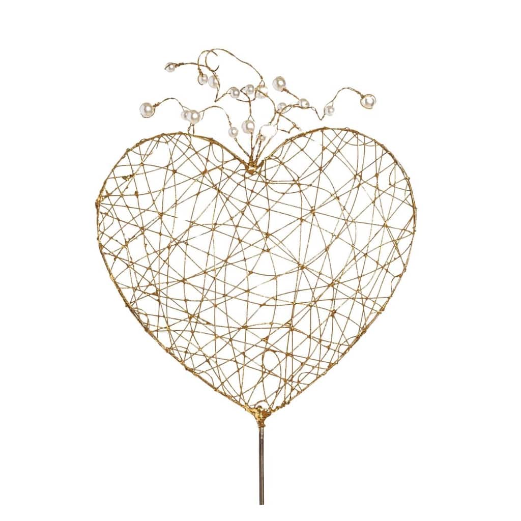 Transpac Wire Puffy Heart Pick w/Gold Pearls Home Decorations Valentines