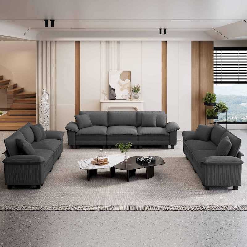 MAISON ARTS Chenille & Corduroy Modular Sectional Sofa Set, Comfy 5/6/7-Seat Living Room Couch with 3-Seater or Loveseat - Grey Corduroy (7 Pieces) - Reversible