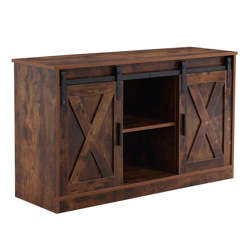 47" TV Stand with Barn Doors & 3-Layer Storage