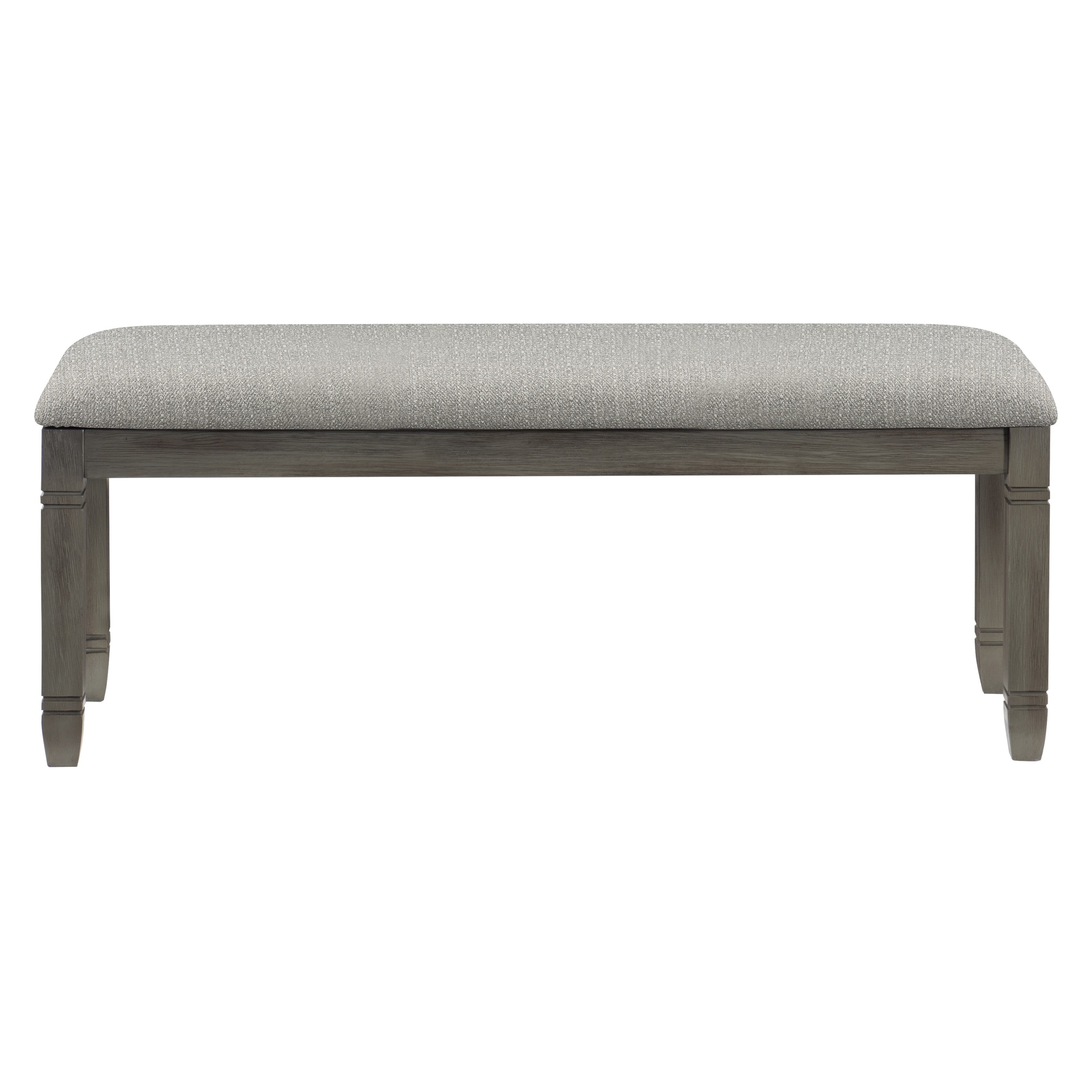 Wood Frame Dining Bench Antique Gray Finish Frame Neutral Gray Fabric Seat