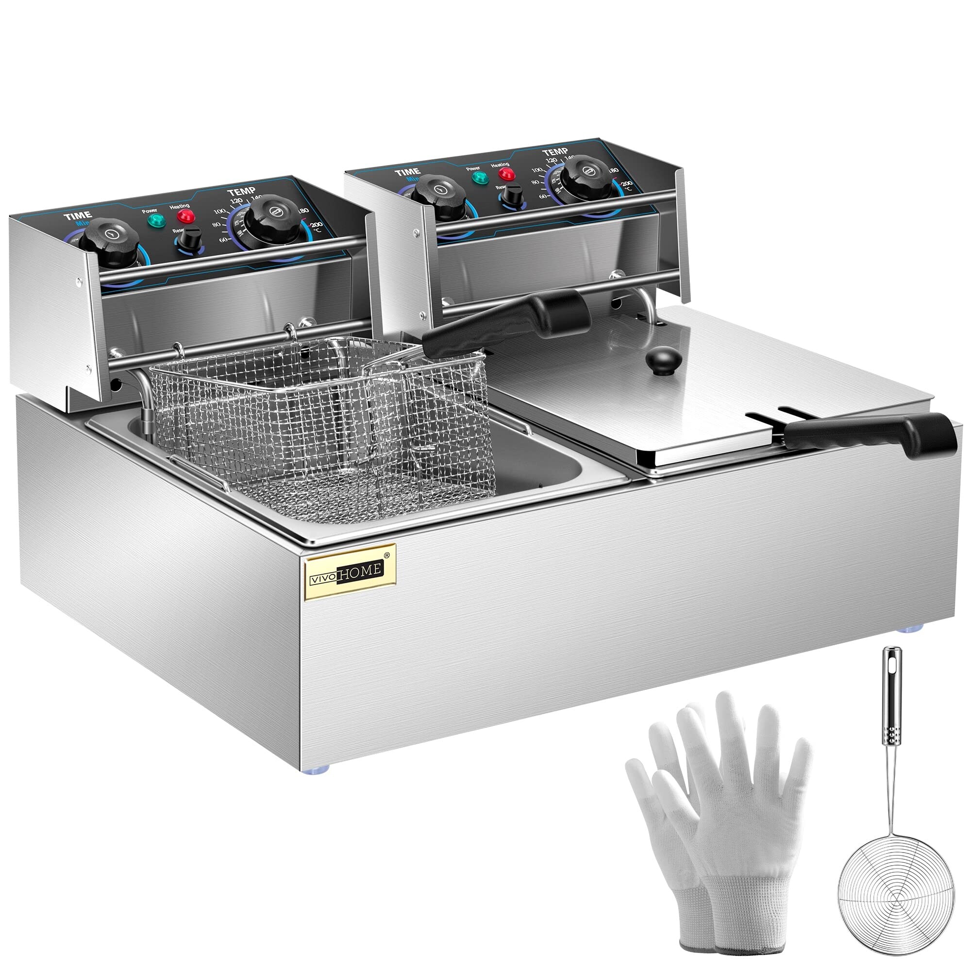 Electric deep fryer 12l 5000w deep fryer with basket stainless steel double cylinder oil fryer cooking equipment cheap