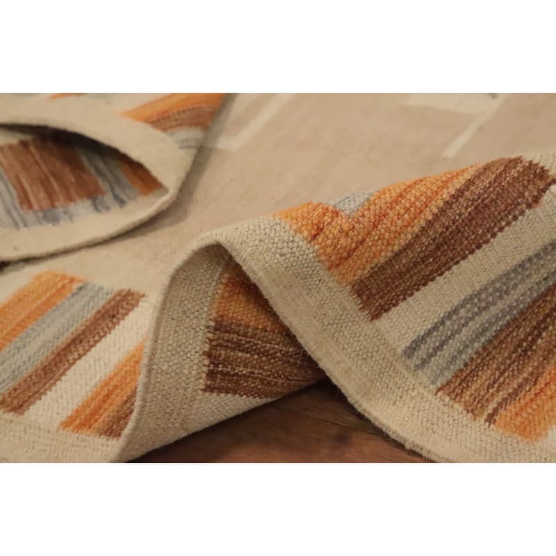 Hand Woven Oriental 100% Wool Carpet Southwestern Tribal Beige & Ivories Kilim Area Rug - 5' 0'' X 3' 5''