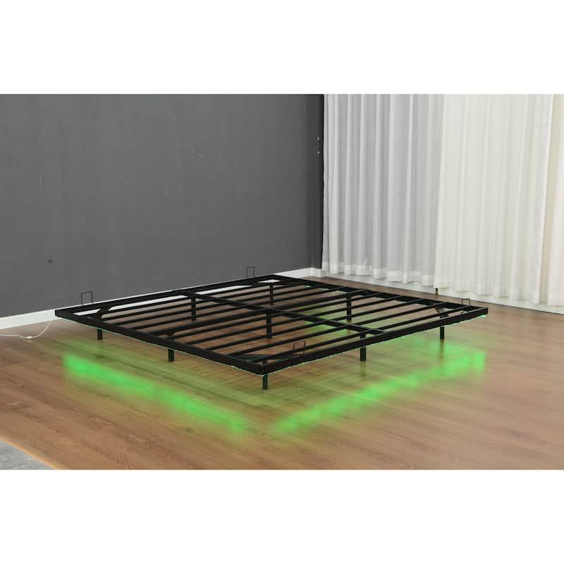Queen Size Floating Bed Frame with LED Lights, Metal Platform Bed - Noise Free, No Box Spring Needed