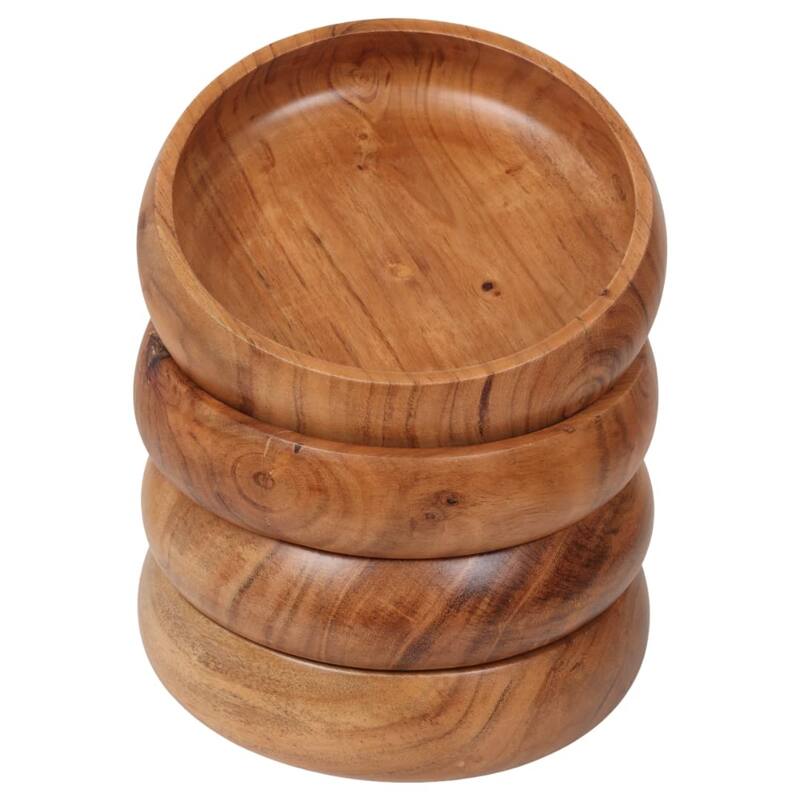 wooden bowls for food Set of 4 individual acacia wood bowls 8 x 2 inches (25 oz) Enjoy your salad, pasta, rice, acai - Brown