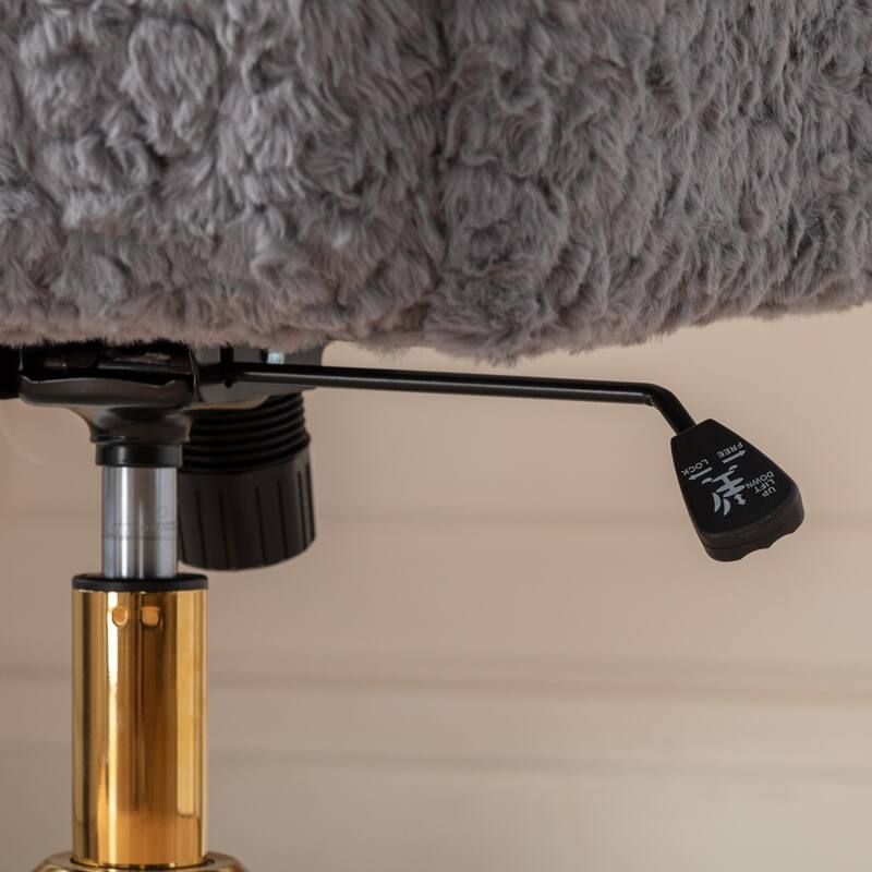 GDF Studio - Modern Upholstered Swivel Home Office Chair with Golden Metal Base and Artificial Rabbit Hair Comfort