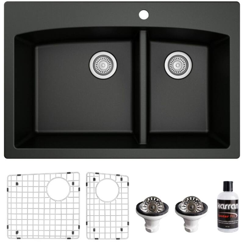 Karran USA QT-711-PK1 Quartz QT 33" Drop In Double Basin Quartz - Black