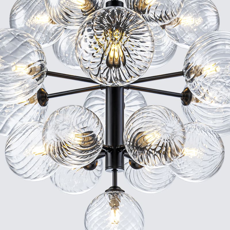 Starsky 19-Light Glam Tiered Cluster Clear Swirled Bubble Chandelier
