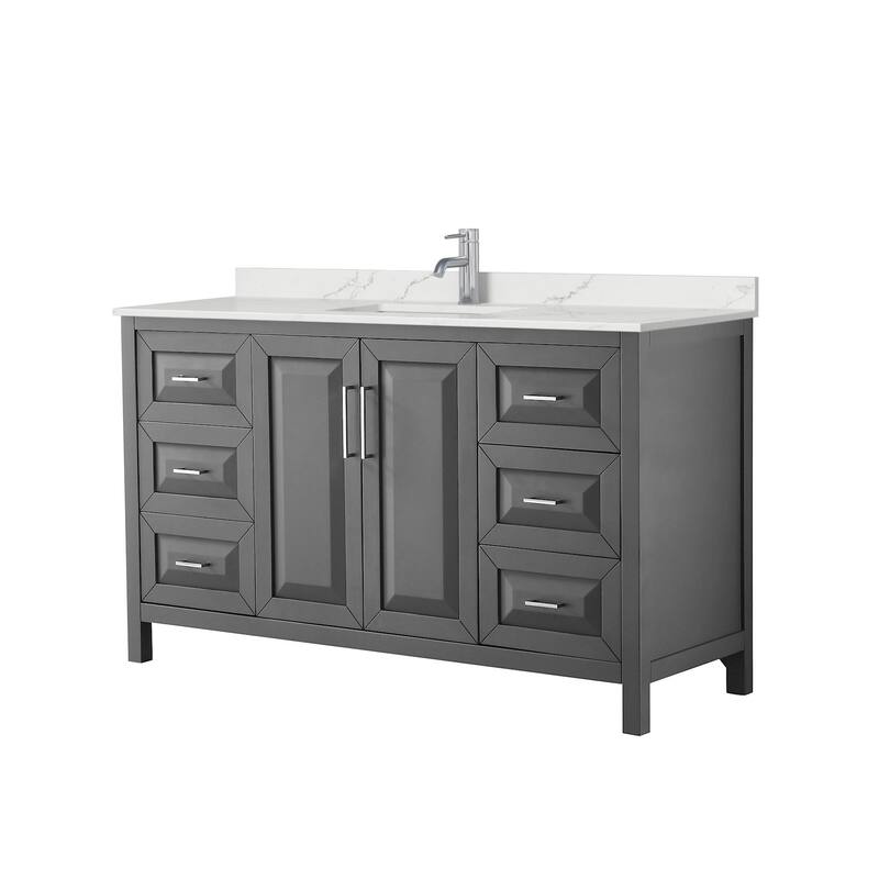 Daria 60-inch Single Vanity, Single Hole Quartz Top - Dark Gray, Chrome Trim, Giotto Quartz Top