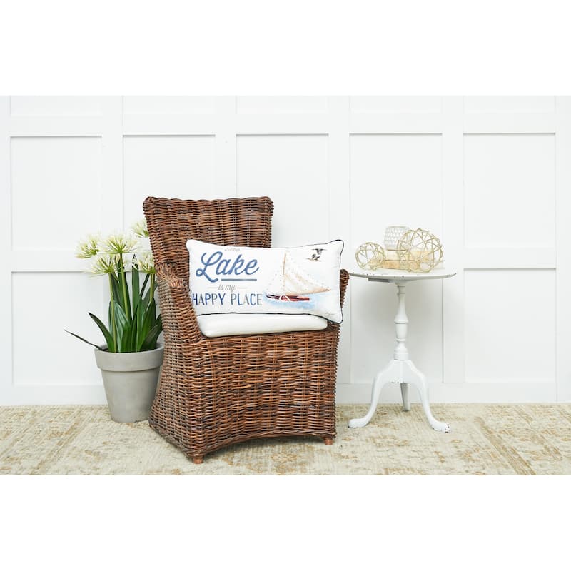 12" x 24" Lake Is My Happy Place Printed and Embellished Throw Pillow