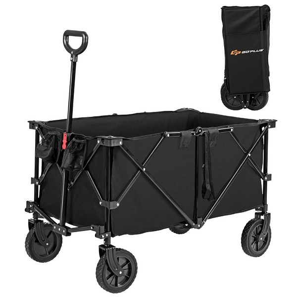 Renewed BXL Heavy Duty Collapsible Folding Garden Cart Utility Wagon for Shopping Outdoors Black 