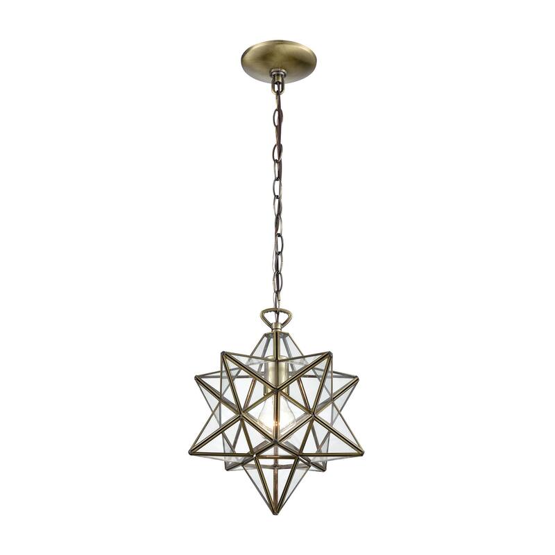 Elk Home Moravian Star Antique Brass With Clear Glass 1 Light Pendant
