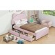 preview thumbnail 6 of 9, Twin Upholstered Platform Bed with 2 Drawers, Cute Wood Bed Frame Cartoon Ears Shaped Headboard, No Box Spring Required Pink