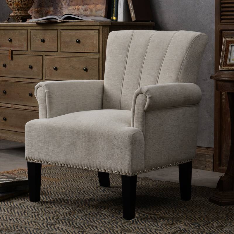 Club Chair Reading Chair with Rolled Armrests, Characteristic Sofa Chair Lobby Chair with Nailhead Trim