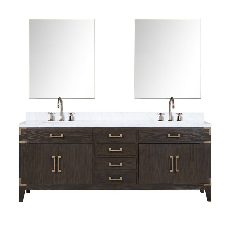 Lexora Laurel Bath Vanity, Carrara Marble Top, Faucet Set, and Mirror