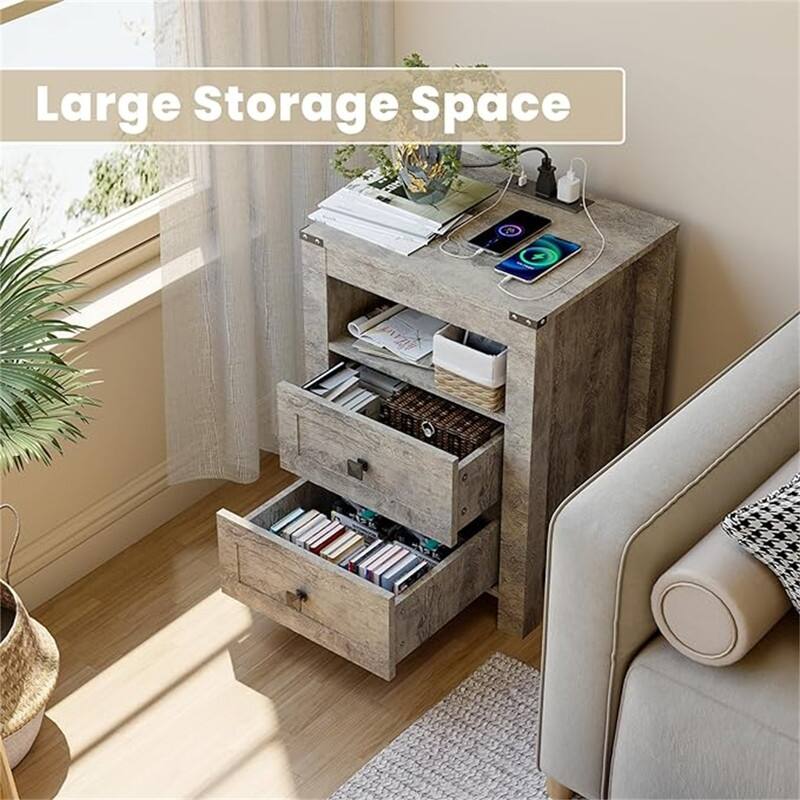 End Table with Drawers and Open Shelf,