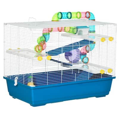 PawHut 31" Extra Large Hamster Cage with Tubes and Tunnels, 4 Tier Small Animal Cage with Portable Carry Handles