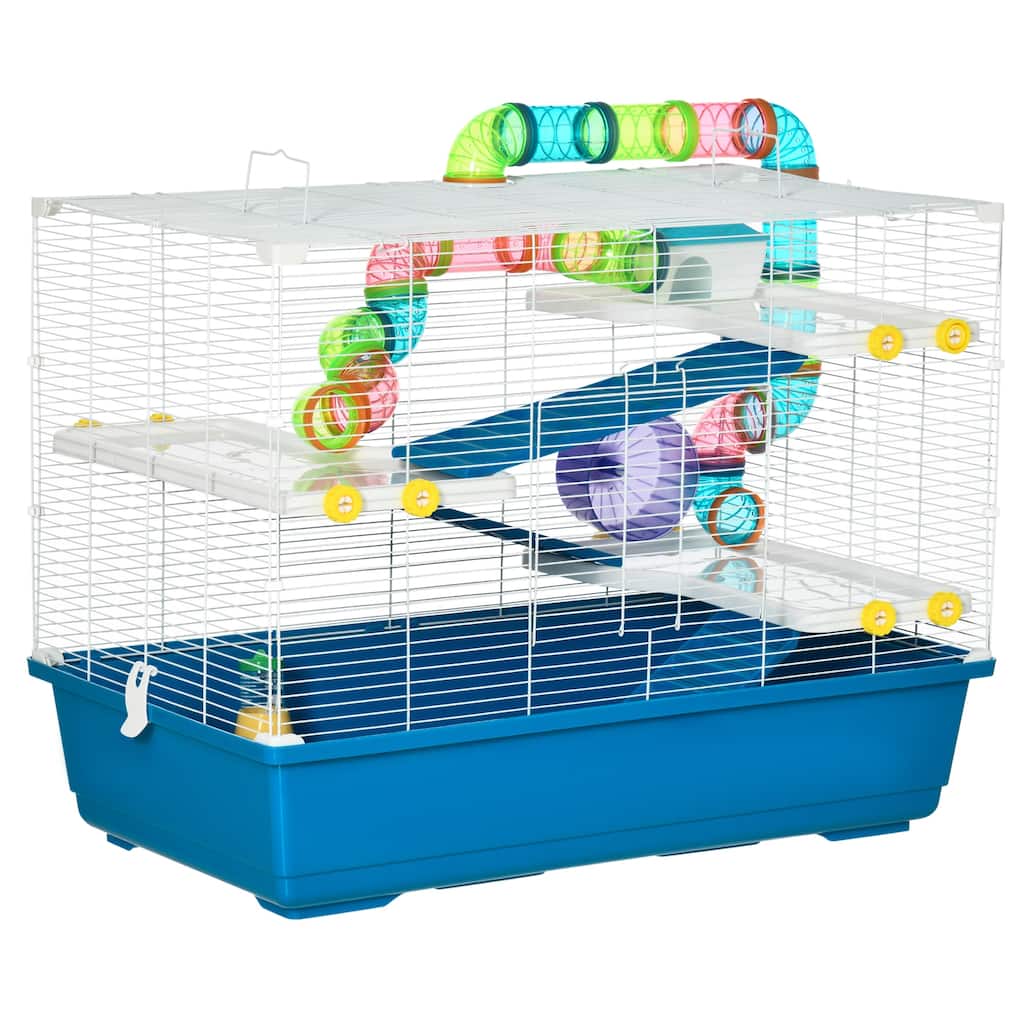 PawHut 31" Extra Large Hamster Cage with Tubes and Tunnels, 4 Tier Small Animal Cage with Portable Carry Handles