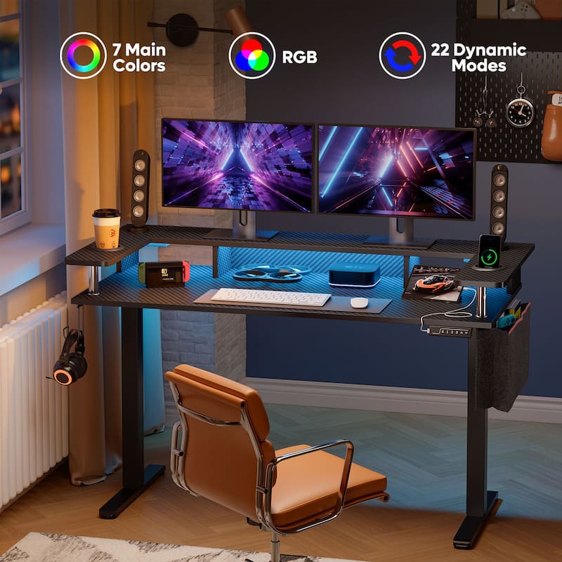 Electric Standing Desk Height Adjustable Computer Desk with Storage and Monitor Stand