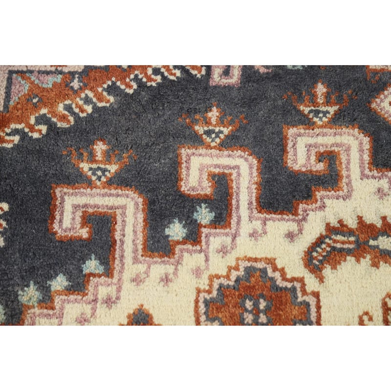 Geometric Viss Indian Area Rug Handmade Wool Carpet - 6'0" x 8'10"