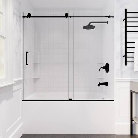 ANZZI Don Matte Black 60 in. x 62 in. Frameless Sliding Tub Door