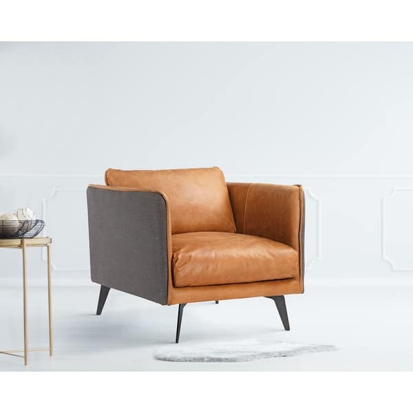 Aurelle Home MidCentury Modern Cognac Leather Arm Chair Bed Bath