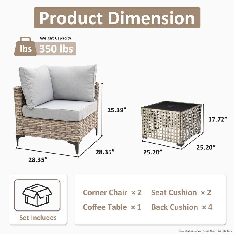 OVIOS 3 Pieces Outdoor Wicker Furniture Set With Solar-Powered Coffee Table