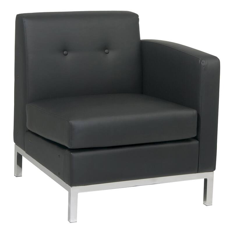 Wall St. Faux Leather and Chrome Right-arm Chair - Black