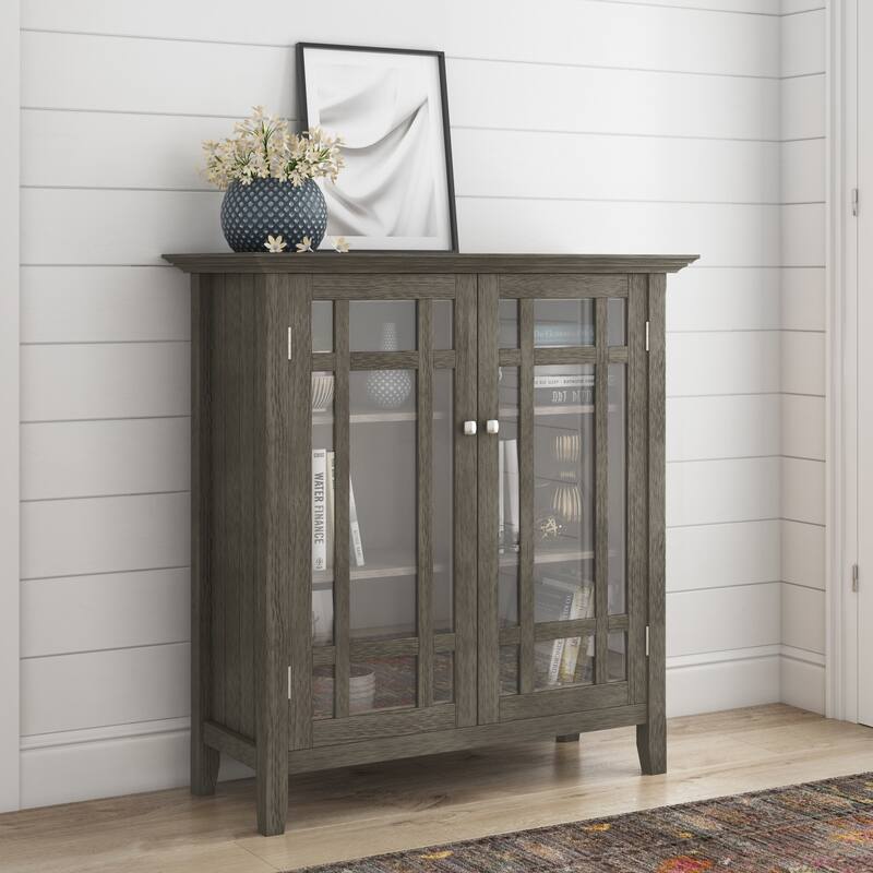WYNDENHALL Freemont SOLID WOOD 39 inch Wide Transitional Medium Storage Cabinet - 42.2"h x 39"w x 17"d - Farmhouse Grey