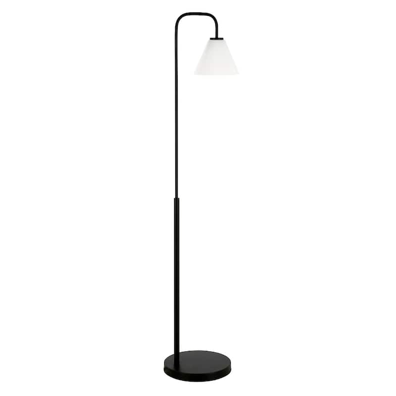 Black and White Metal Arched Floor Lamp with Frosted Glass Shade and Smart Control - 12” x 12” x 62” (D x W x H)