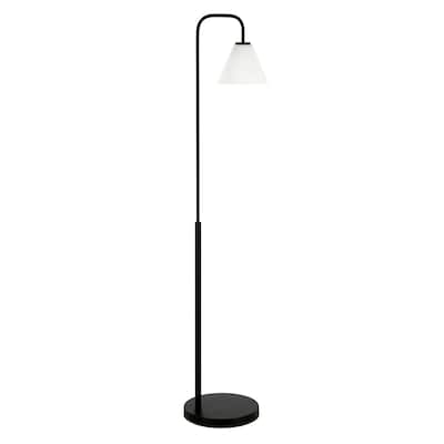 Black and White Metal Arched Floor Lamp with Frosted Glass Shade and Smart Control - 12” x 12” x 62” (D x W x H)