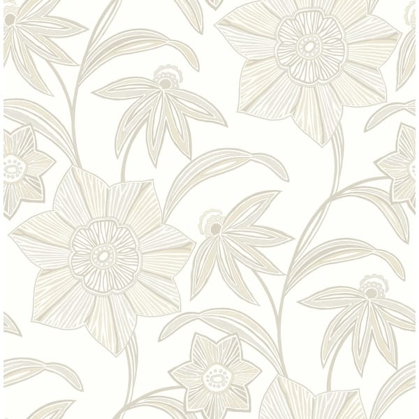 slide 2 of 7, A-Street Prints Star Flower Beige Floral Trail Wallpaper