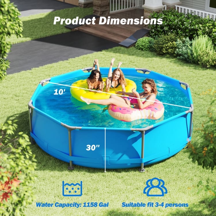 Blue-Grey PVC Metal Family Outdoor Ground Swimming Pool with Drain and Sturdy Frame