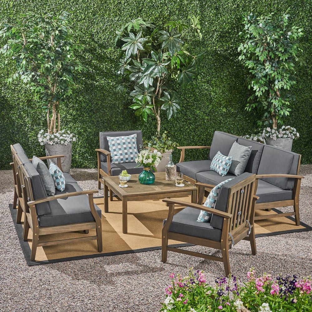Perla Outdoor Acacia Wood 9-piece Sofa Set by Christopher Knight Home