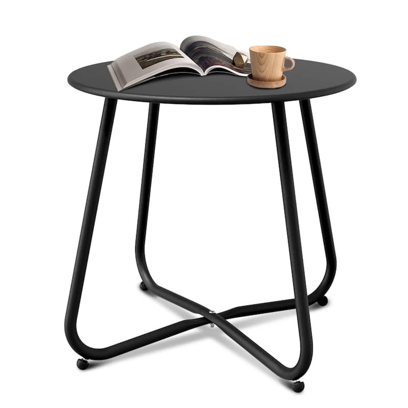 18 in. Small Round Side Table Outdoor Side Table Patio End Table - Black