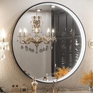 KEONJINN Round LED Bathroom Vanity Wall Mounted Metal Framed Mirror 3 Color