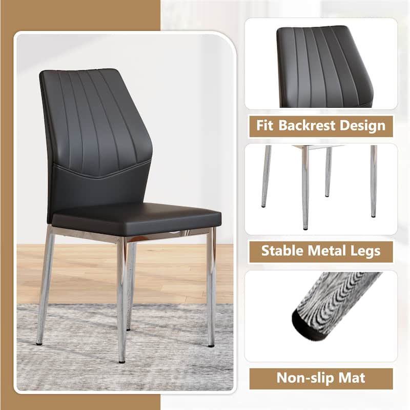 Faux Leather Dining Chairs Set, Modern Kitchen & Dining Room Chairs, Upholstered Faux Leather Side Chairs with Metal Legs