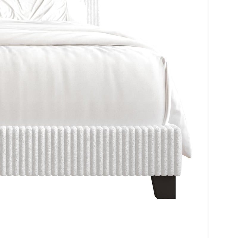 CraftPorch Corduroy 4-pieces Mid-Century Modern White Bed with Light Grey Furniture Bedroom Set
