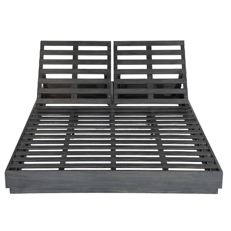 Christopher Knight Home - Outdoor Acacia Wood 5-Position Adjustable Double Sunlounge Set with 10.8" Ceramic Tile Side Table