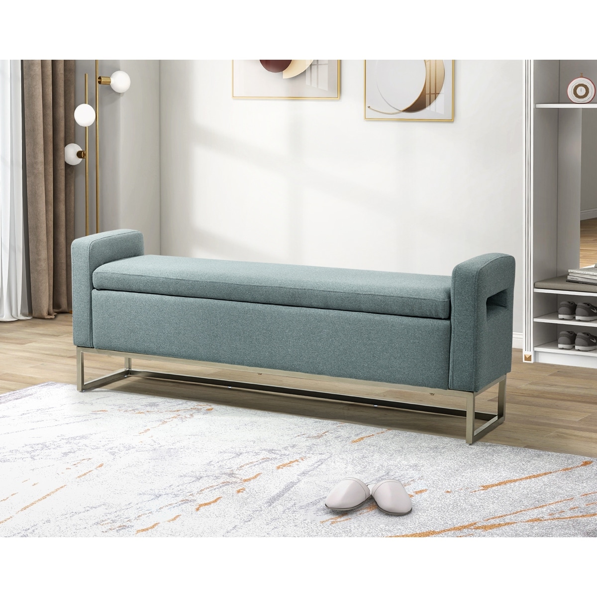 Angelus Upholstered Flip Top Storage Bench withTwo Pillows and Arms by HULALA HOME