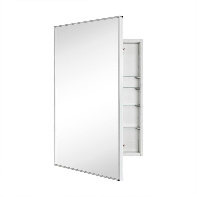 TEHOME Velin Recessed and Surface Mount Bathroom Medicine Cabinet with Mirror Square Cornered Metal Framed Rounded Rectangle