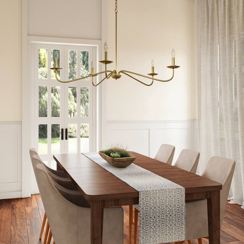 Brushed Gold Dimmable 5-Light Candle Chandelier