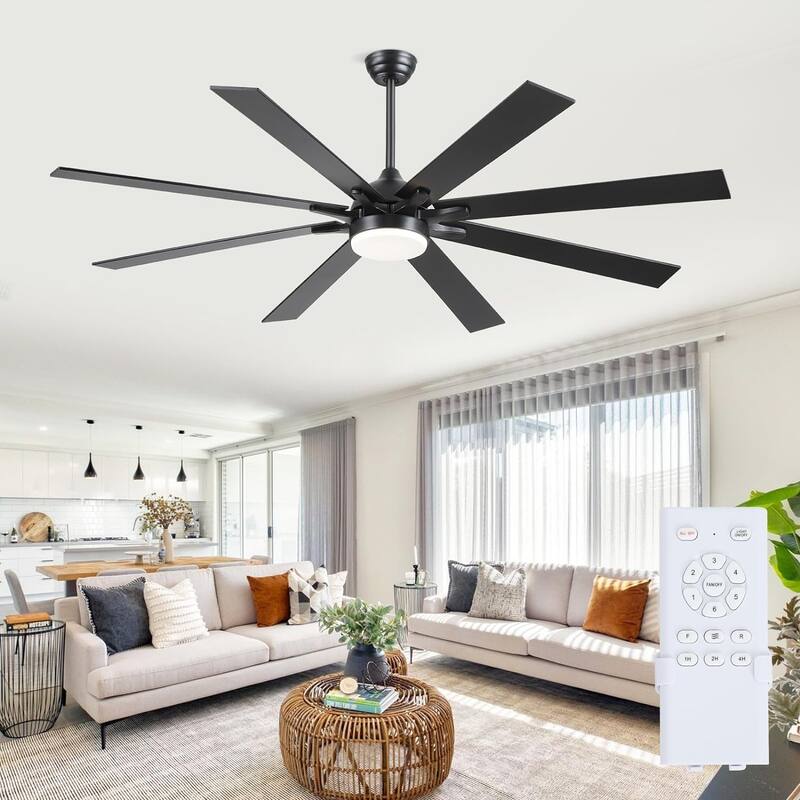 72" Ceiling Fan Light, 6-Speed, LED, APP Control, Dimmable, Timer, for Large Room,Patio,Living Room,Garage,Warehouse - Black
