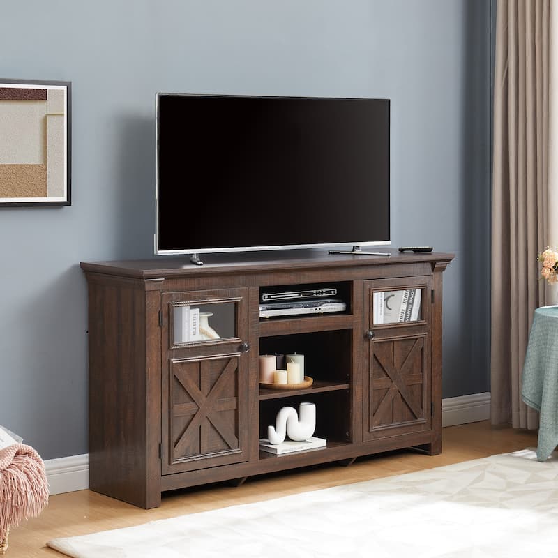 GDFStudio Merrow Wood TV Stand with Farmhouse Storage and Cable-Ready Design